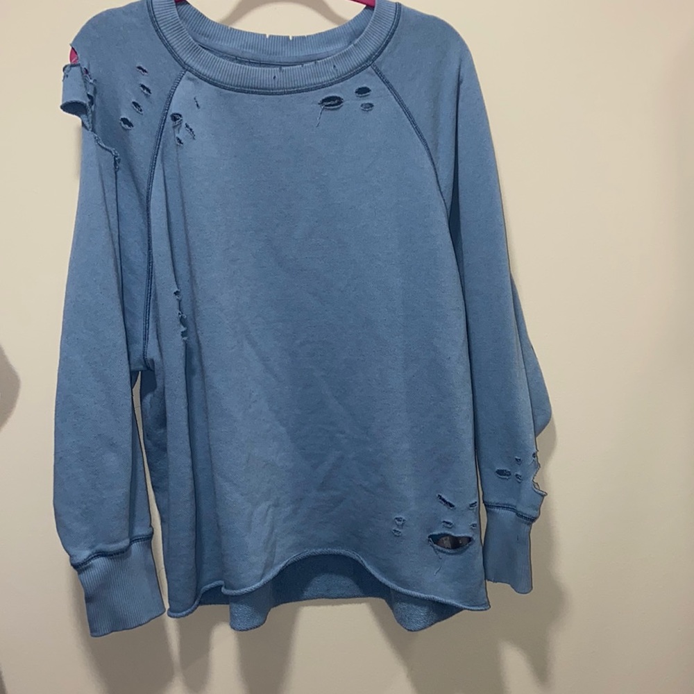 Aerie Baby blue crew sweater with holes